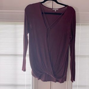Maroon Wrap Long-sleeve Shirt